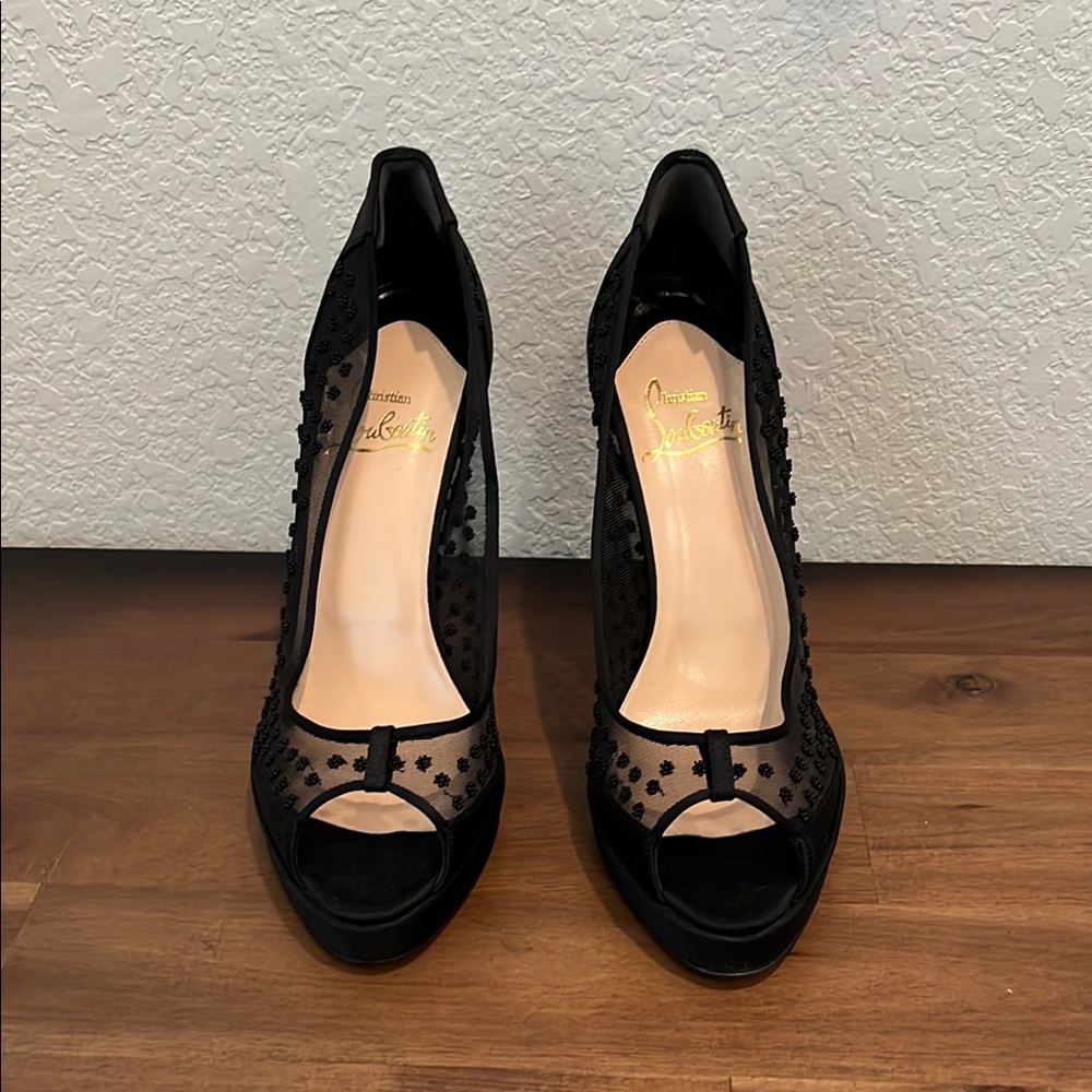 Christian Louboutin Black High Heel Peep-Toe Shoes
